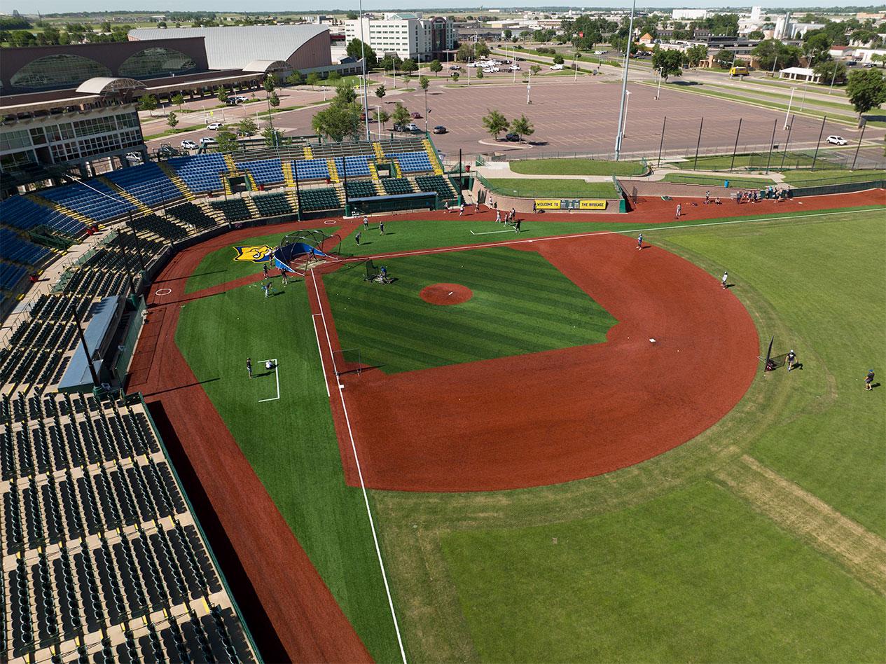 Arial View of Stadium and Baseball Diamond